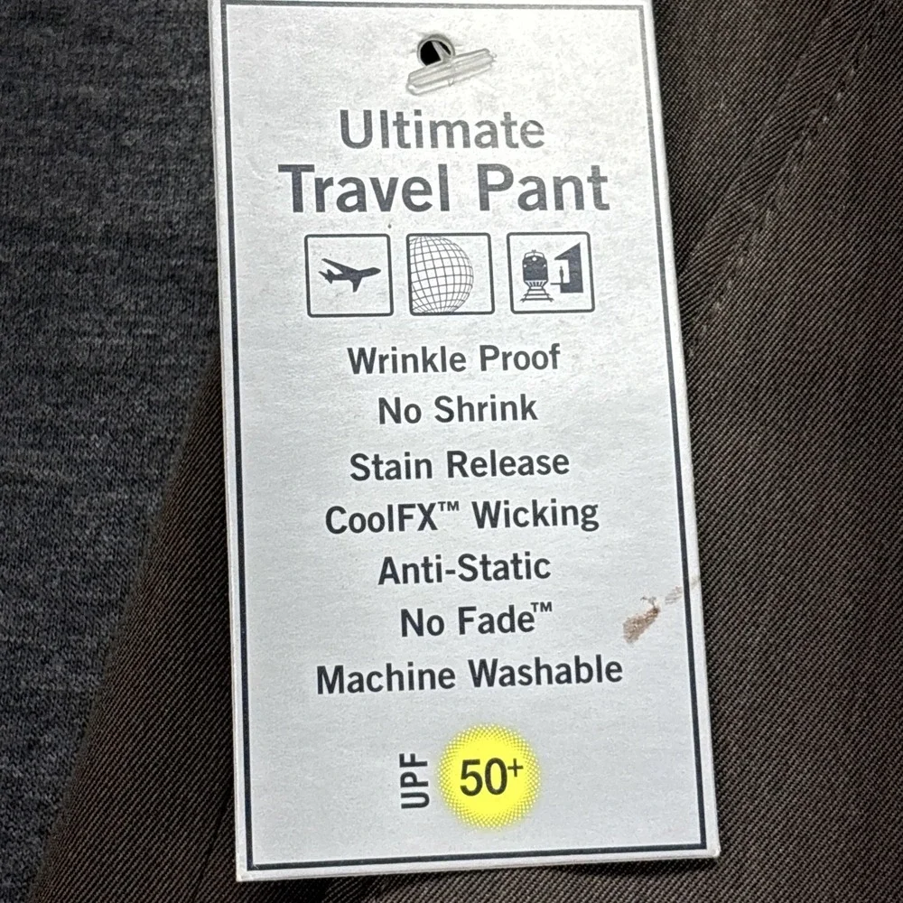 Izod Ultimate Travel Pants Mens 38x32 Sportflex UPF 50 Brown Wicking Golf NEW